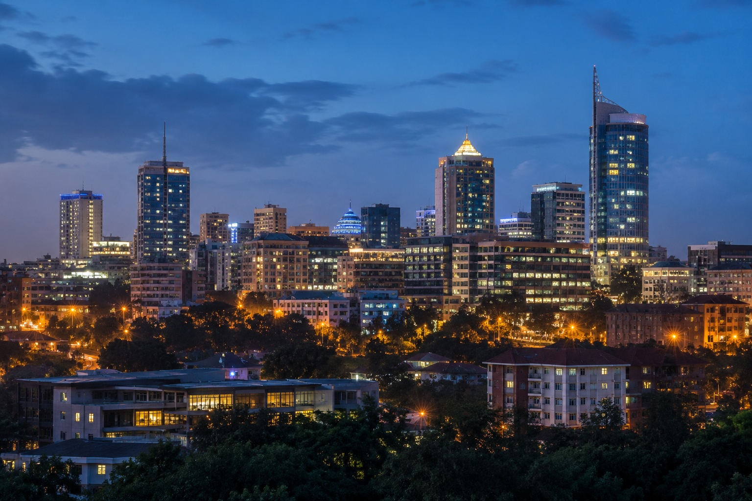 Kigali skyline at dusk